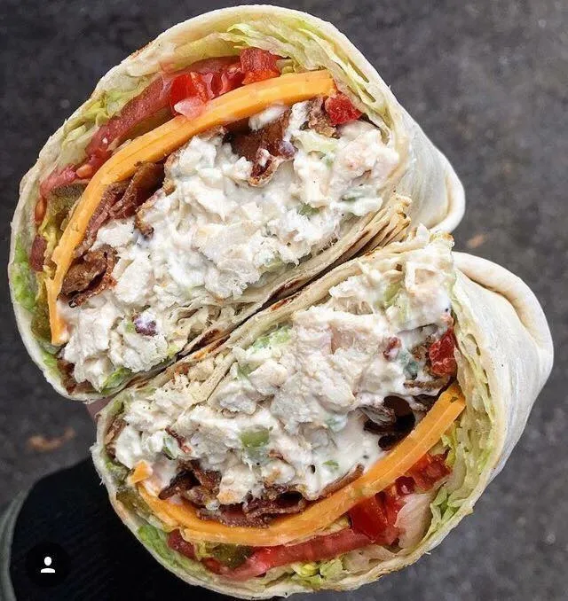 Chicken Breast Club wrap with bacon, cheddar, lettuce & tomato